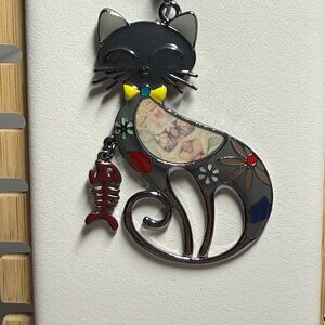 Charming Black Cat Pendant with Colorful Accents